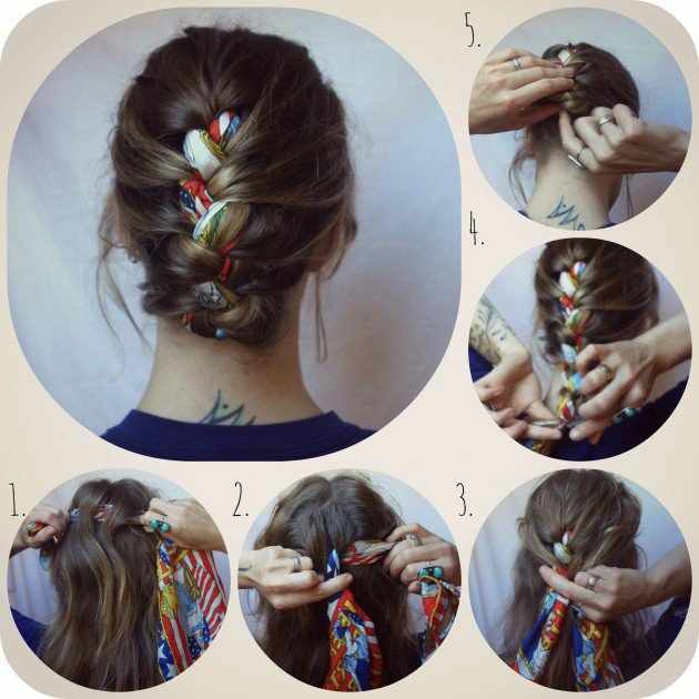 french braided bun with scarf