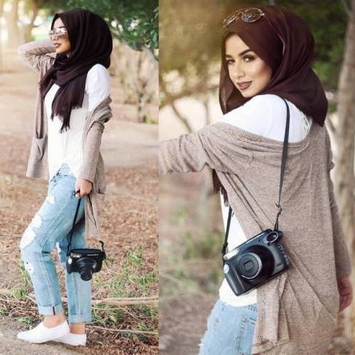 cardigan with boyfriend jeans hijab