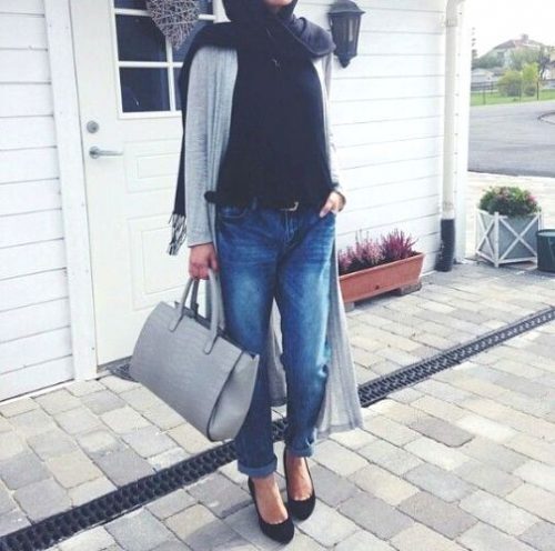 casual hijab with boyfriend jeans