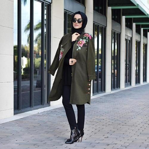 floral embrodery olive coat