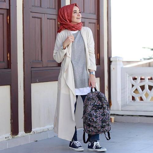 long ivory waterfall cardigan hijab