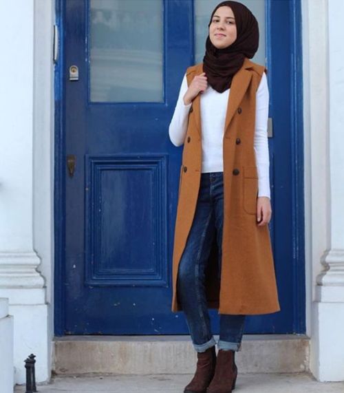 long tan vest hijab