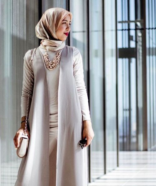 neutral vest hijab outfit