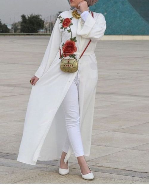 white open cardigan with floral details