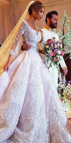 crystal beaded ball gown wedding dresses with lace long sleeves ramisalamoun