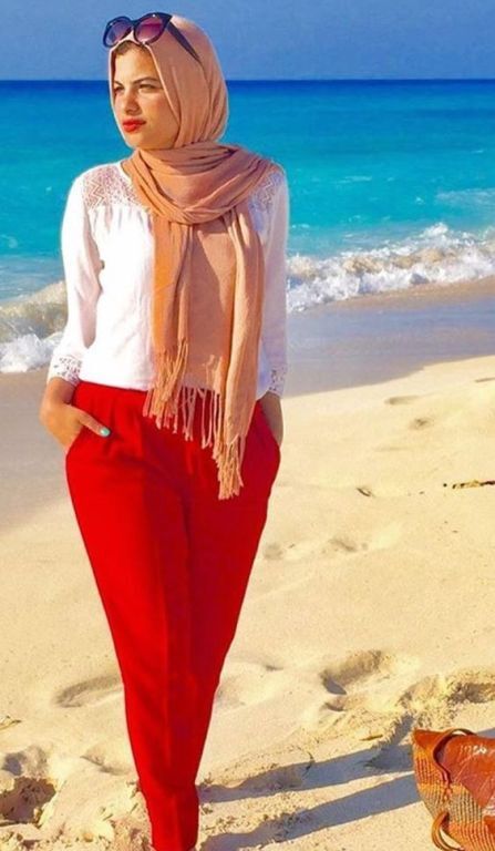 red palazzo pants hijab