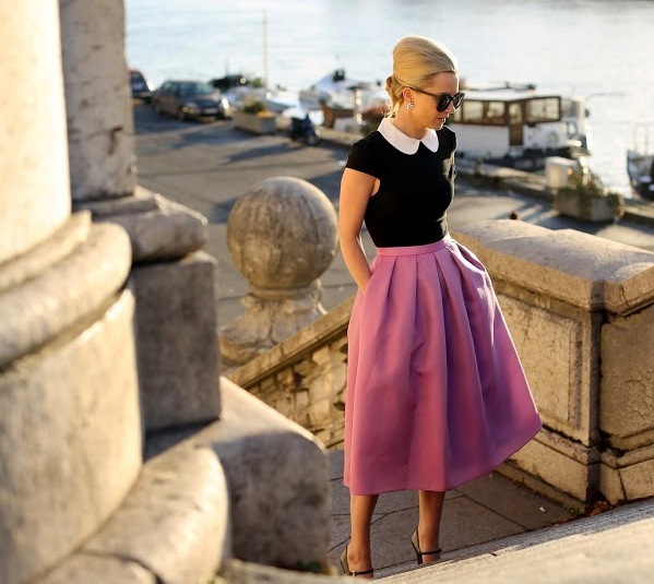 1 lavender skirt with collared top
