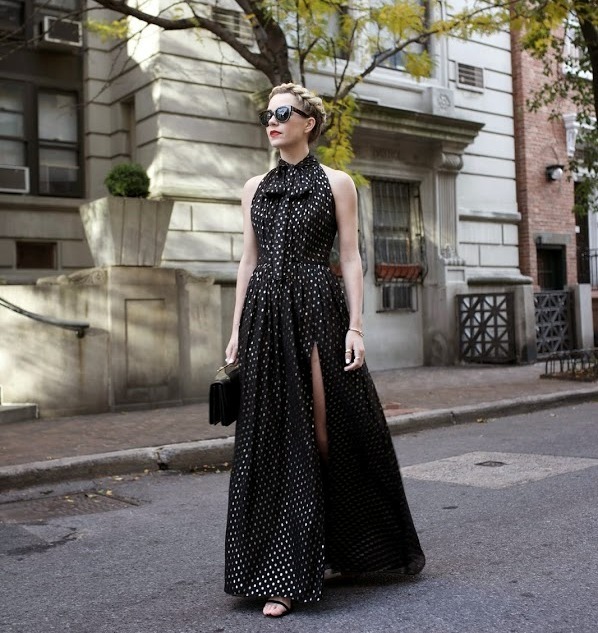 5 polka dots pussy bow maxi dress