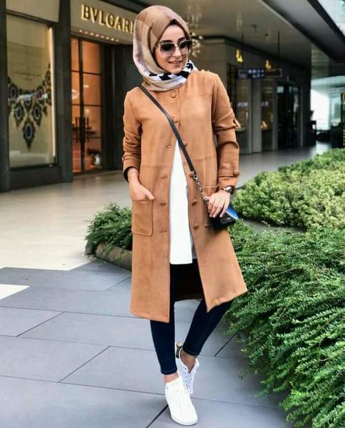camel cardigan hijab outfit