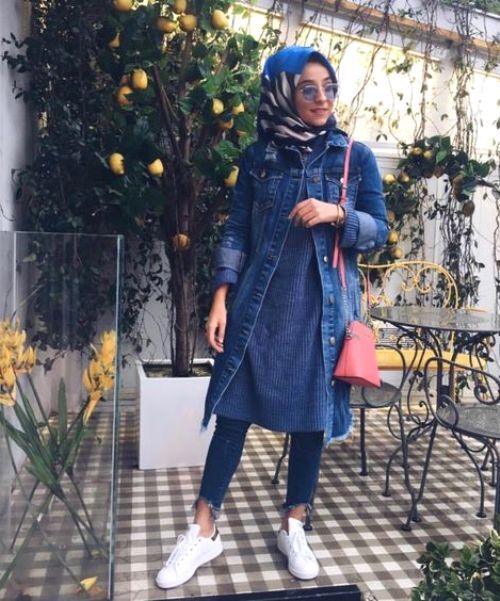 denim oversized jacket hijab look