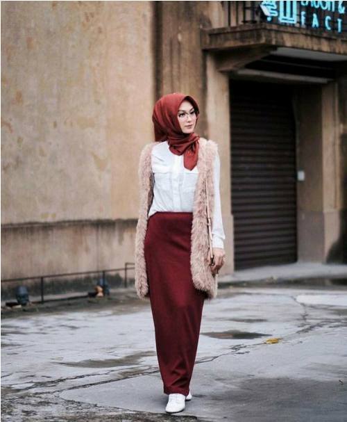 fur vest with hijab