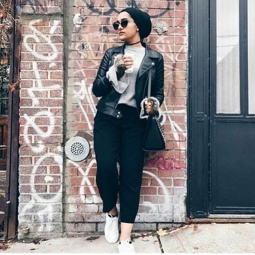 leather jacket with turban look