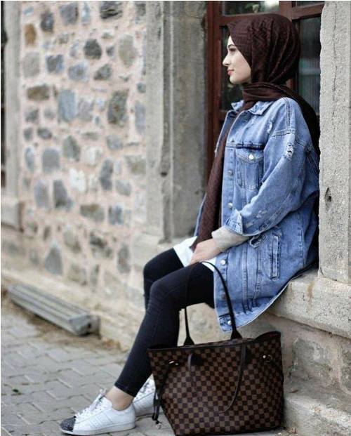 oversized denim jacket hijab style