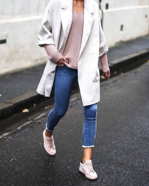 pink and white knit outfit