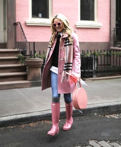 pink burberry coat with pink scarf