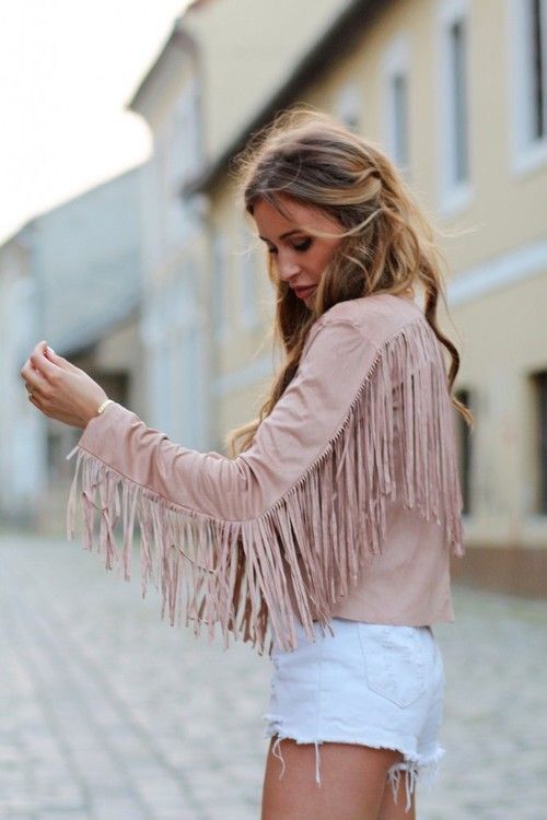 statement pink suede fringe jacket