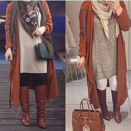 cognac coat with hijab