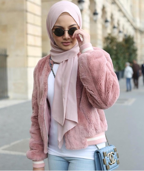 fur coat hijab look