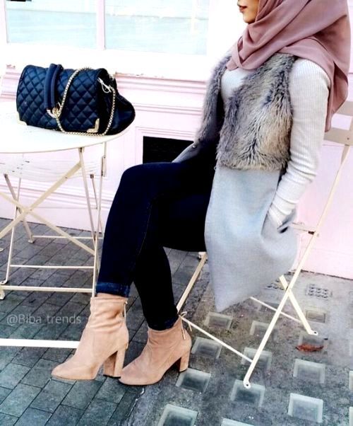 fur vest hijab chic