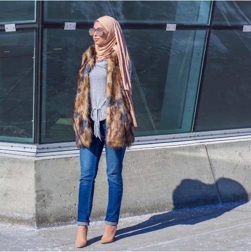 fur vest with hijab
