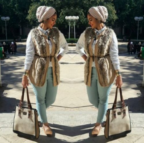 fur vest with turban style