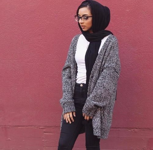 grey oversized cardigan with hijab