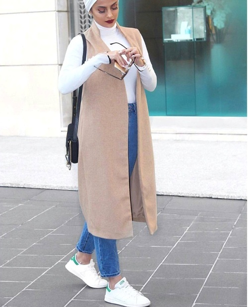 neutral beige vest hijab
