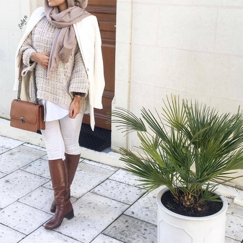 neutral winter hijab