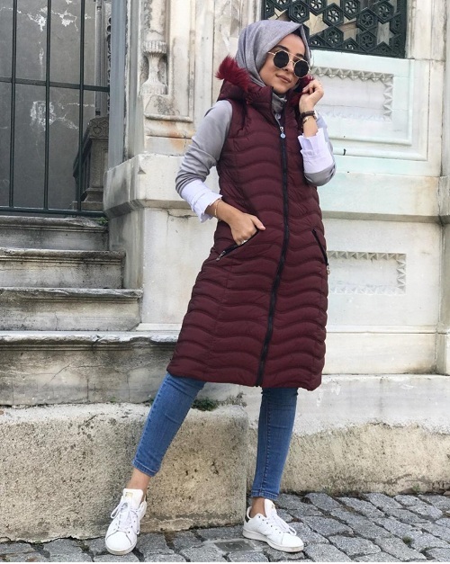 puffer vest hijab look