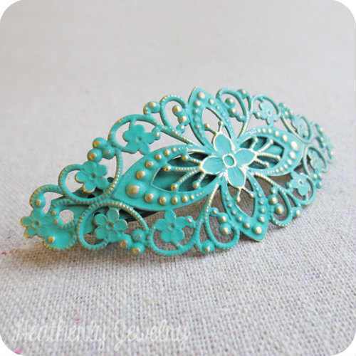 TURQUOISE AND BRASS BARRETTE