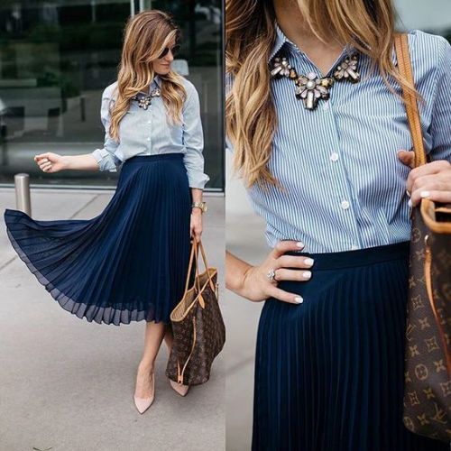 navy pleated skirt