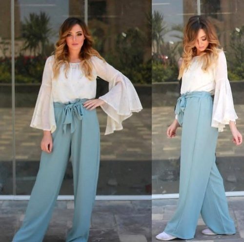 palazzo pants with white blouse
