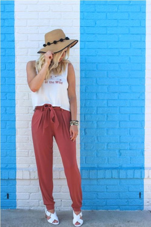 red tie pants