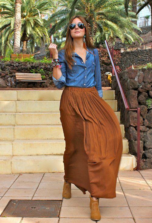 tan maxi chiffon skirt