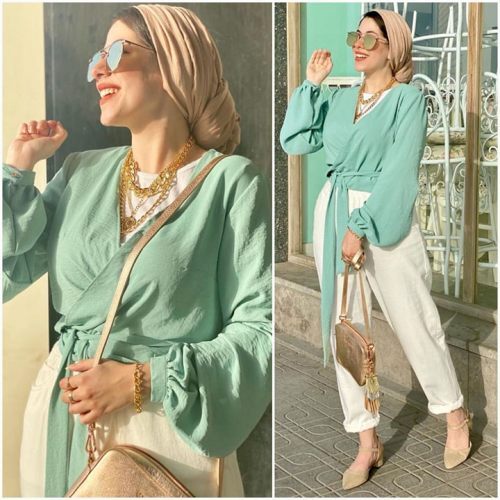 افكار لتنسيق ال slouchy pants مع الحجاب 2