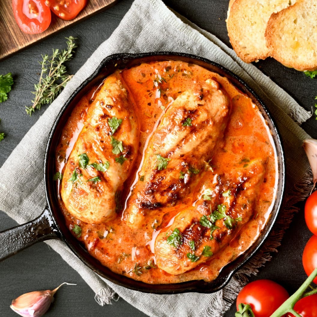 وصفة الفراخ مع صوص كريمة الطماطم والخضار