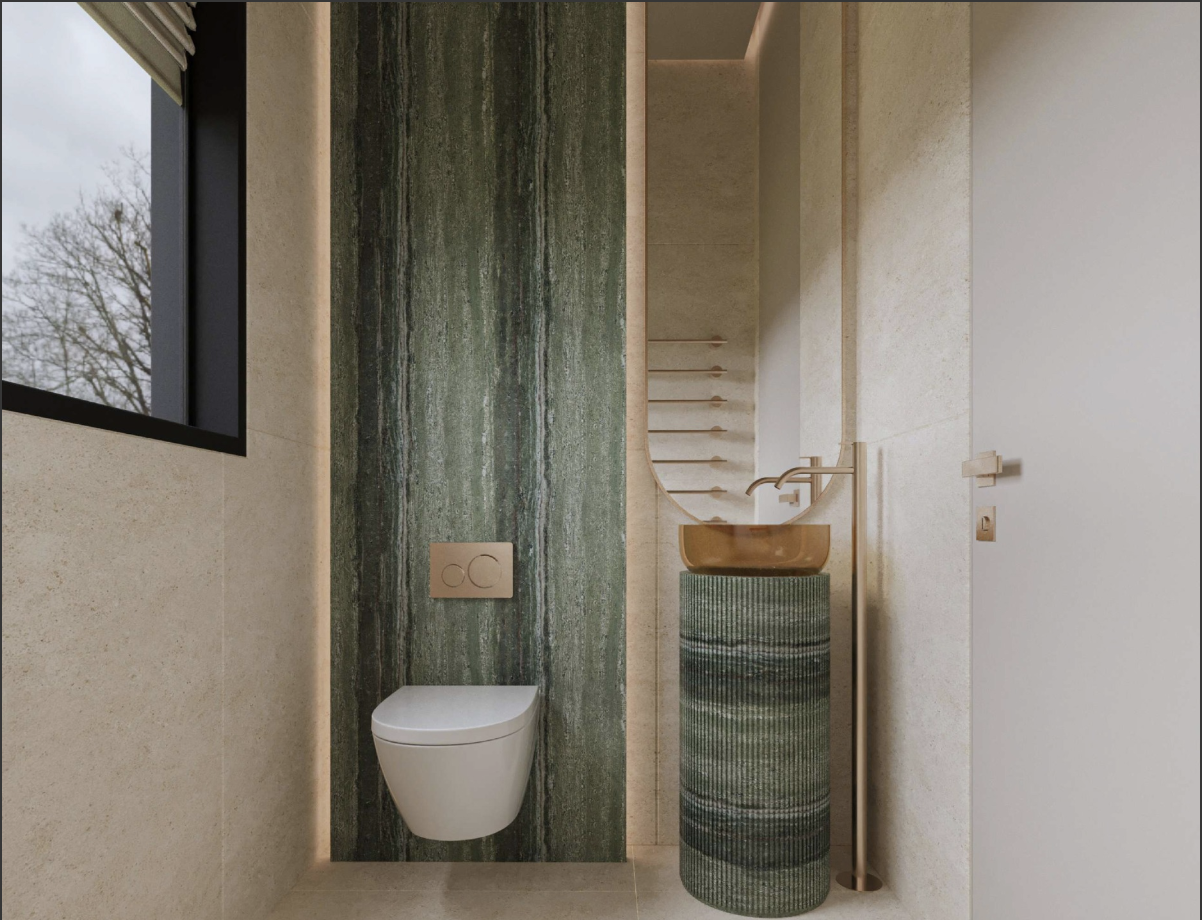 green and beige bathroom 1