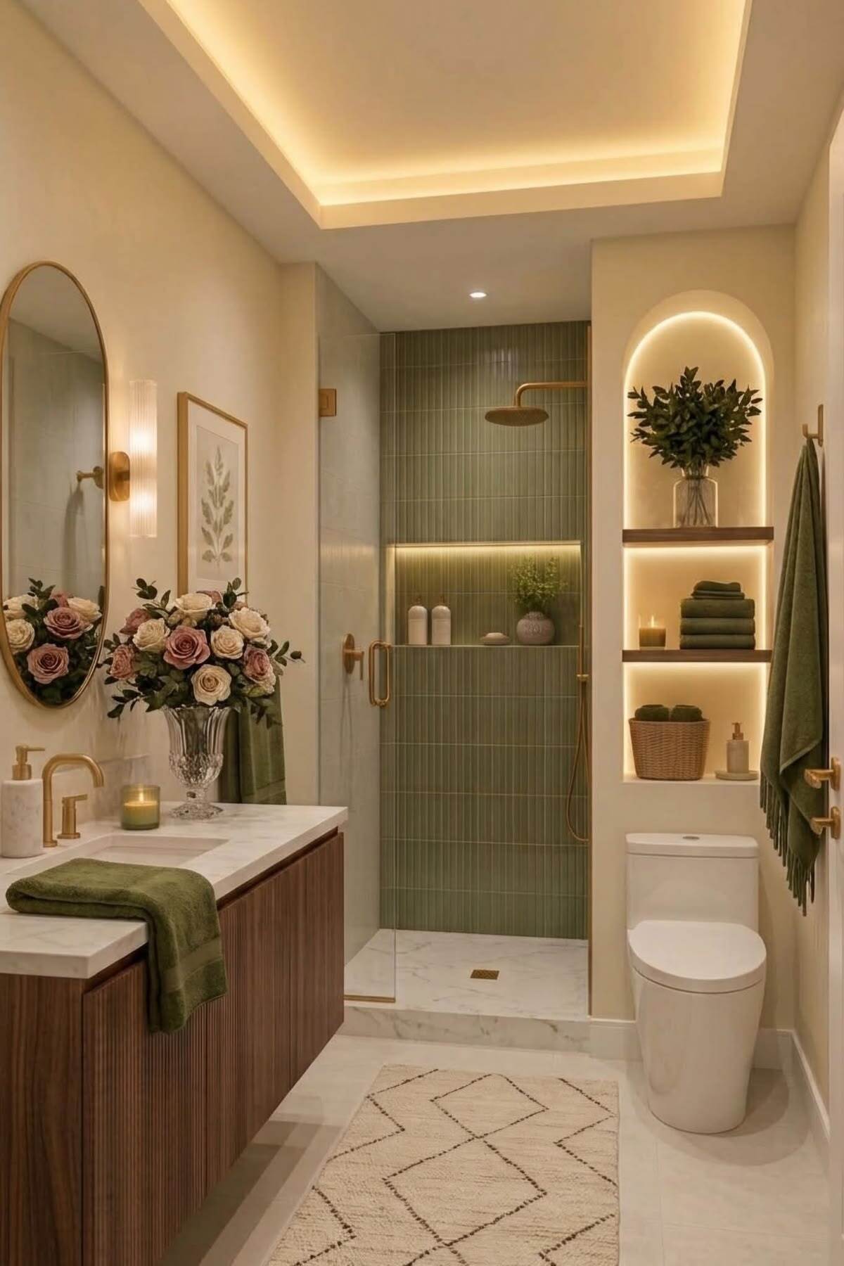 green and beige bathroom 14