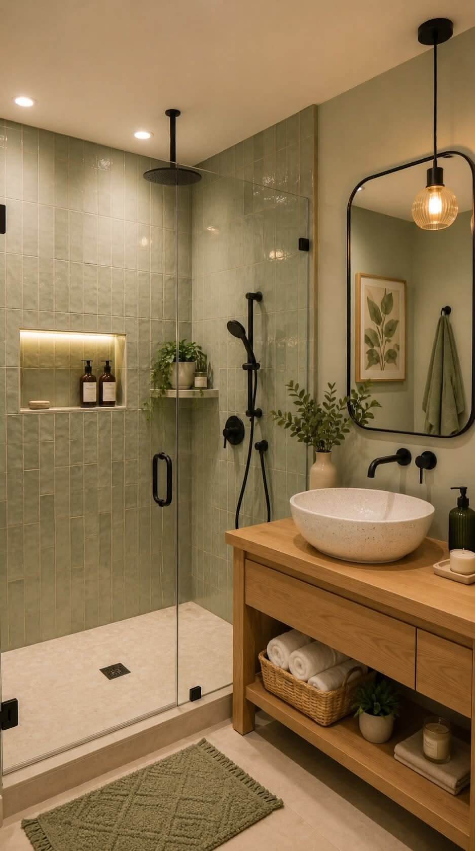 green and beige bathroom 15