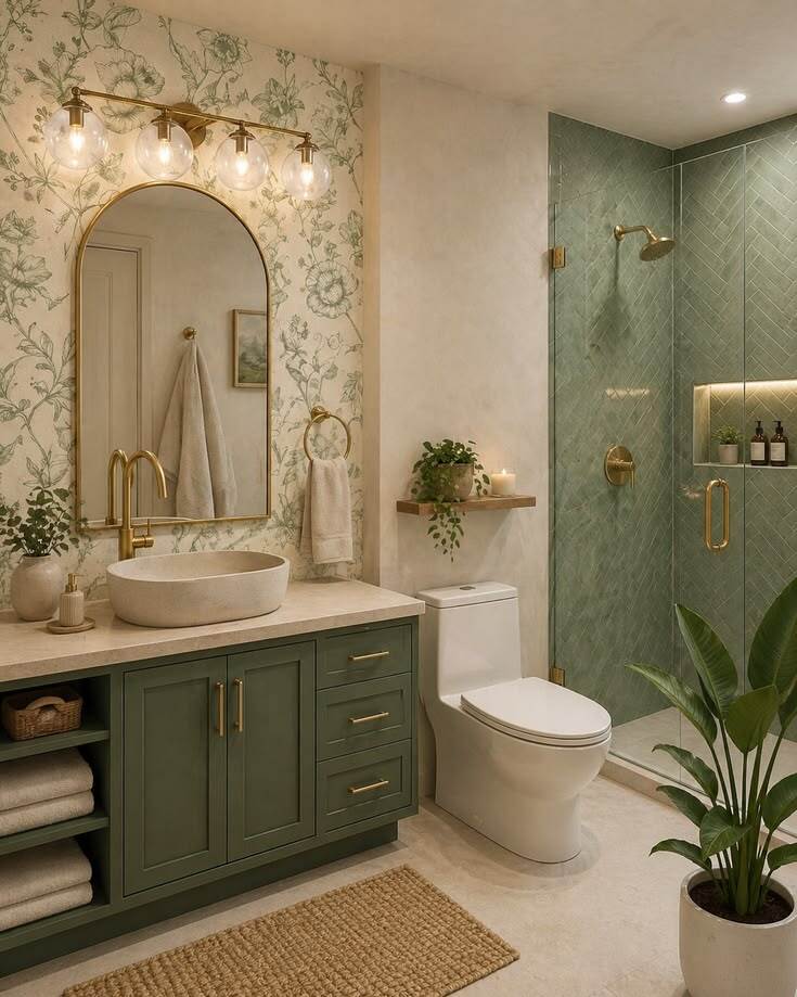 green and beige bathroom 20