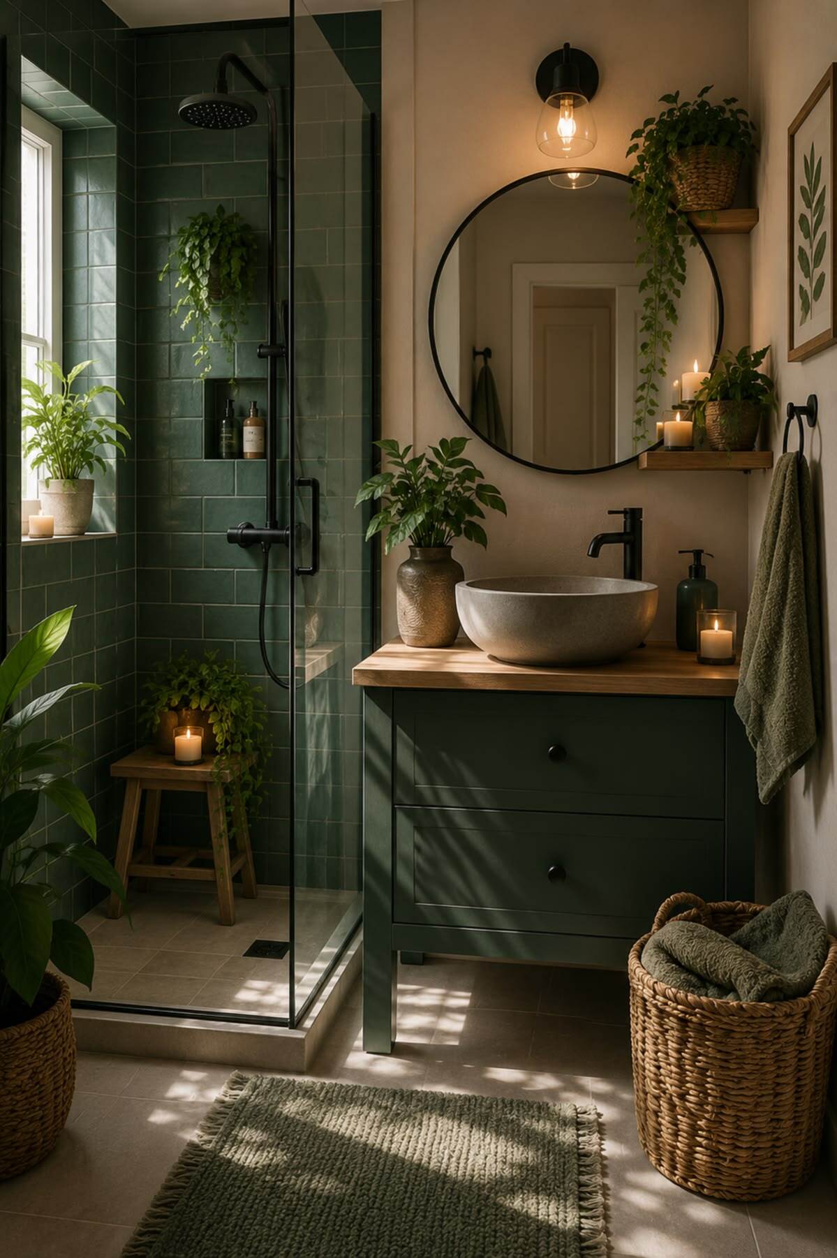green and beige bathroom 40